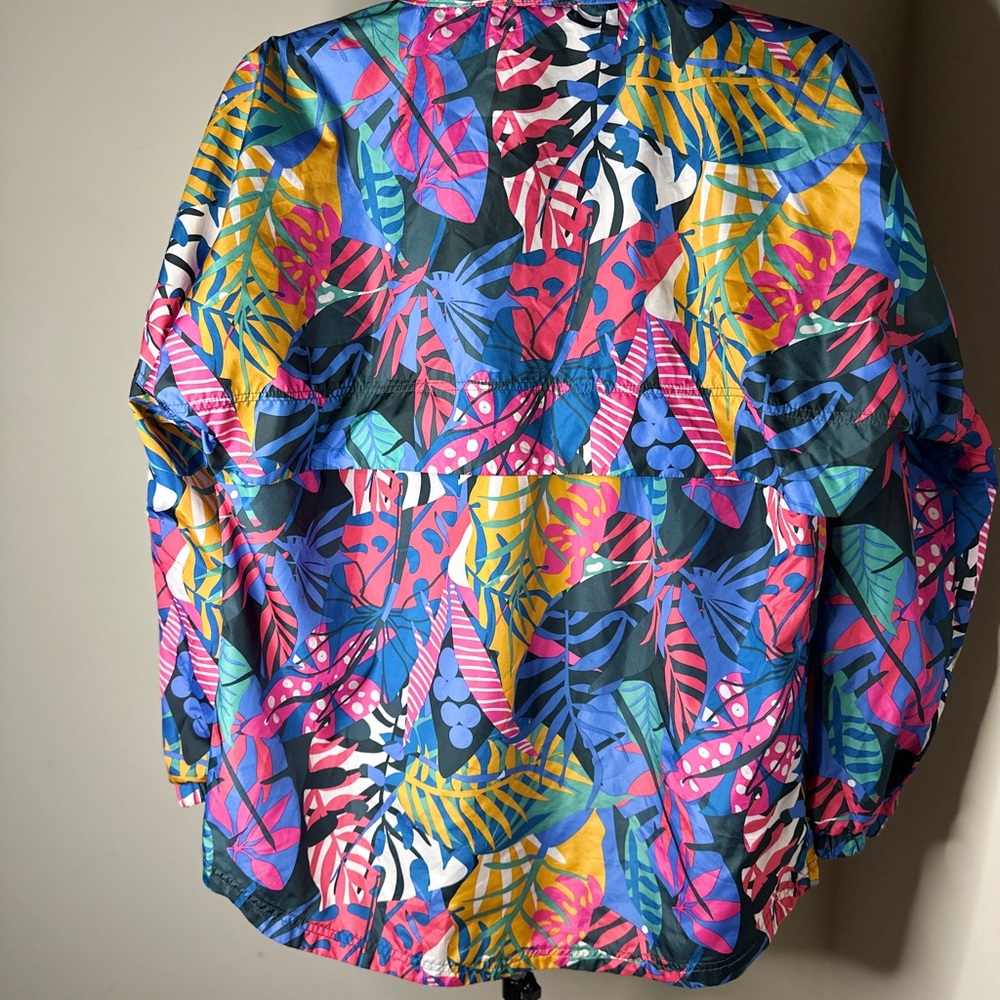 Vibrant Multicolor Leaf Print Jacket with hoodie perfect for rainy season - Picture 3 of 11